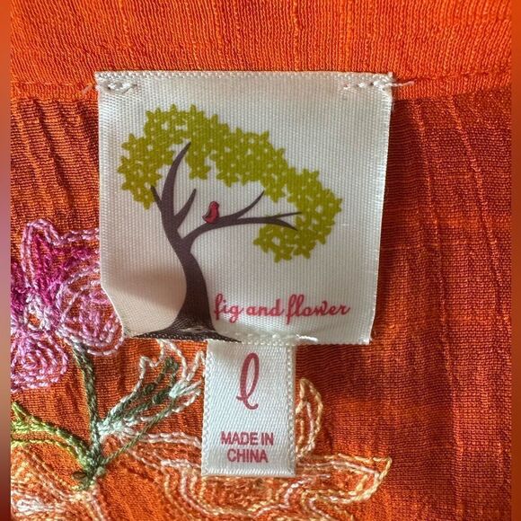 Anthropologie Fig & Flower Boho Peasant Blouse L Floral Embroidered Lightweight - Picture 12 of 12